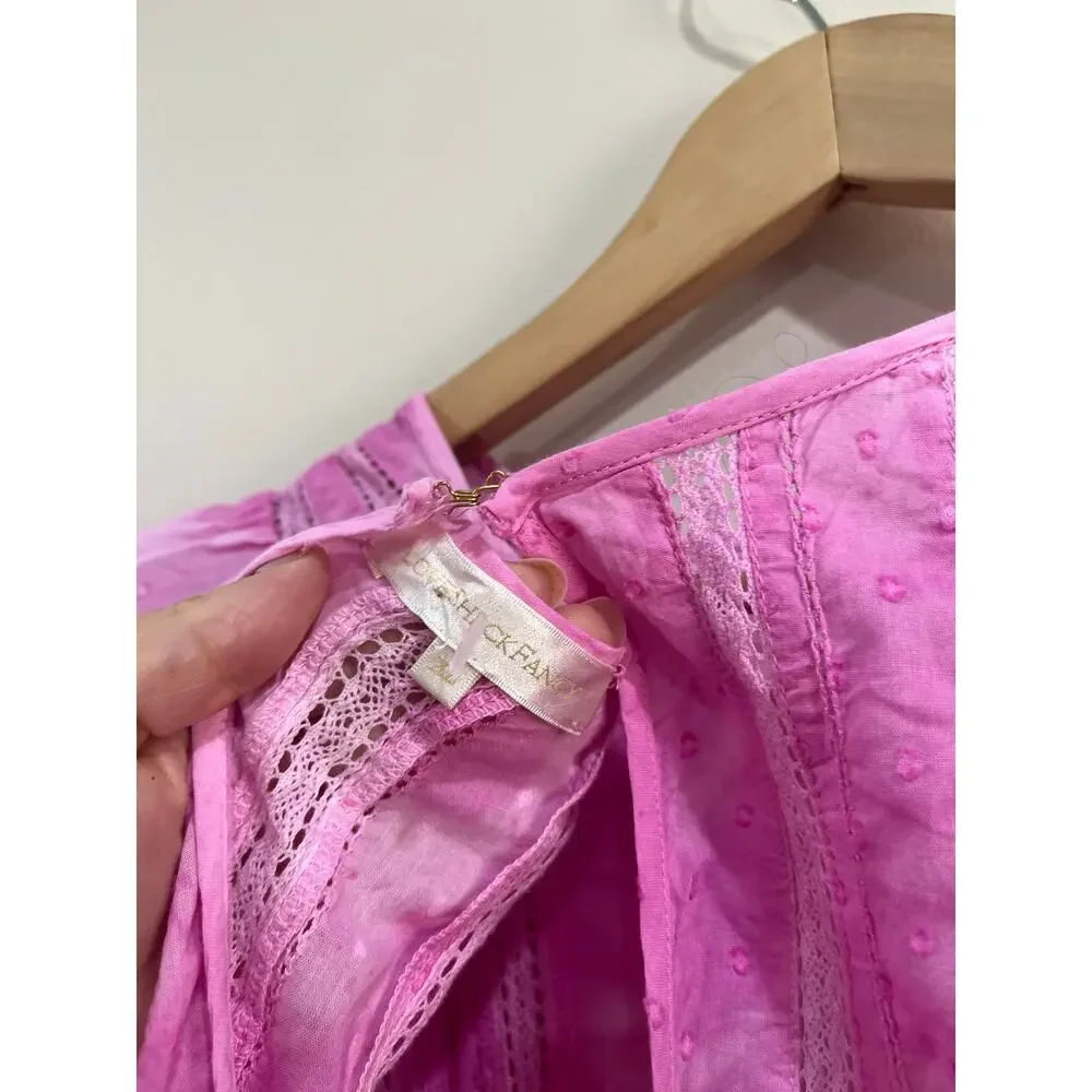 LoveShackFancy Natasha Dress Pink Ruffle Mini Cottagecore Romantic Size L - Picture 7 of 13